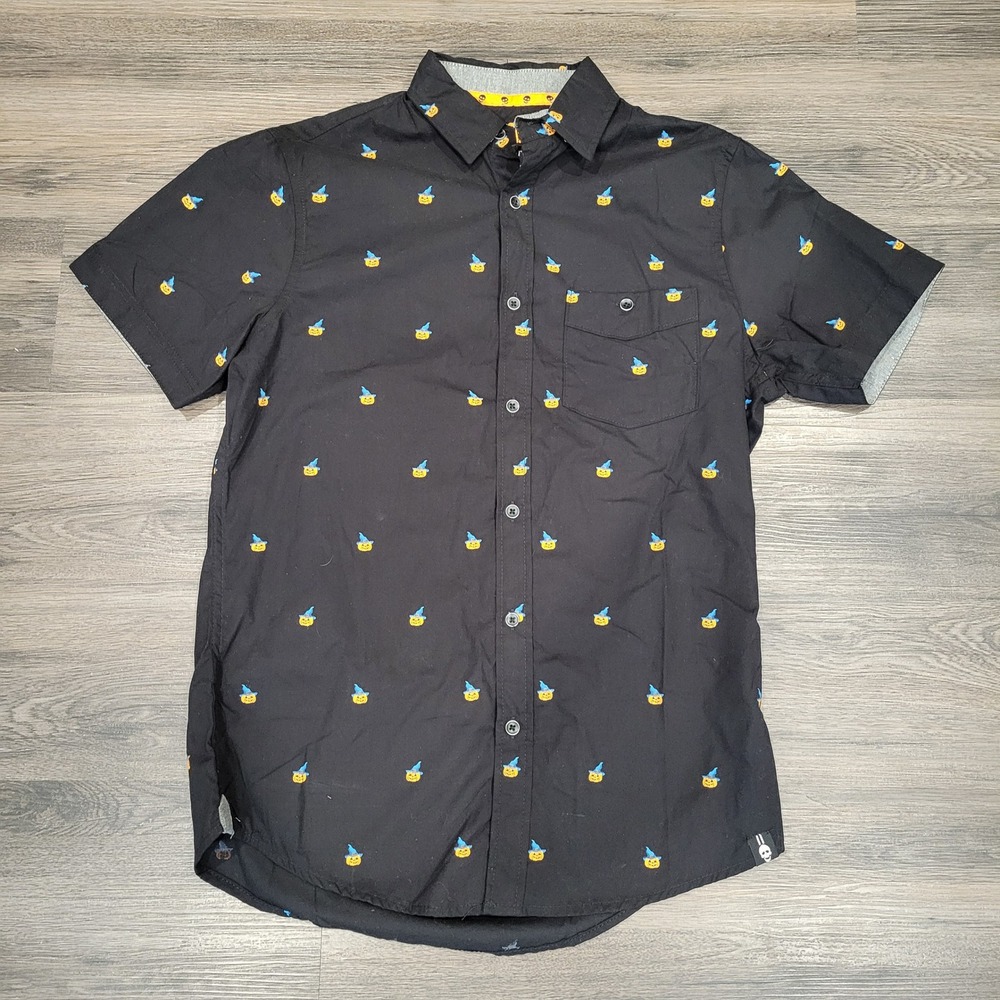 Free Planet‎ Halloween Pumpkin Button Up Shirt Short Sleeve Costume Small